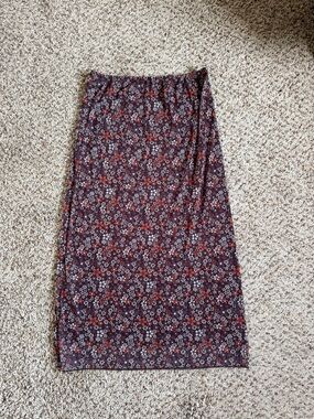 Floral Midi Skirt in Burgundy and Rust